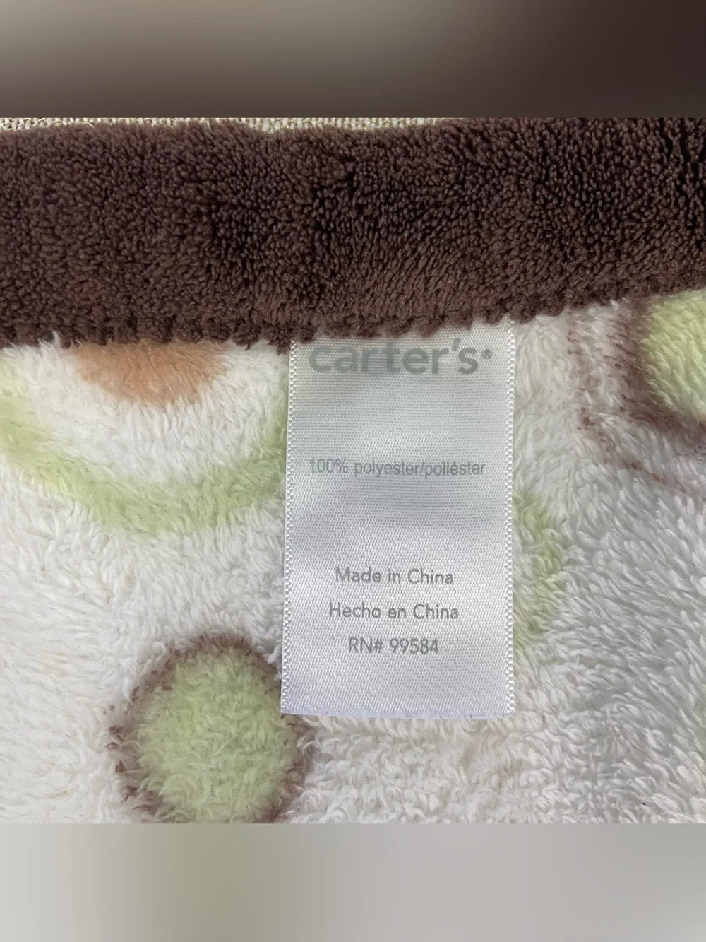Carters Brown Green Polkadot Circle Baby Plush Soft Blanket  38x29